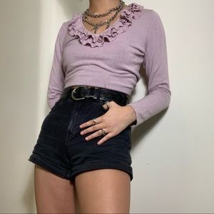 Light purple ruffled v neck sweater